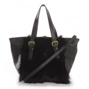 Fox Back Paw  Fur Tote Bag with Leather (Vicky)